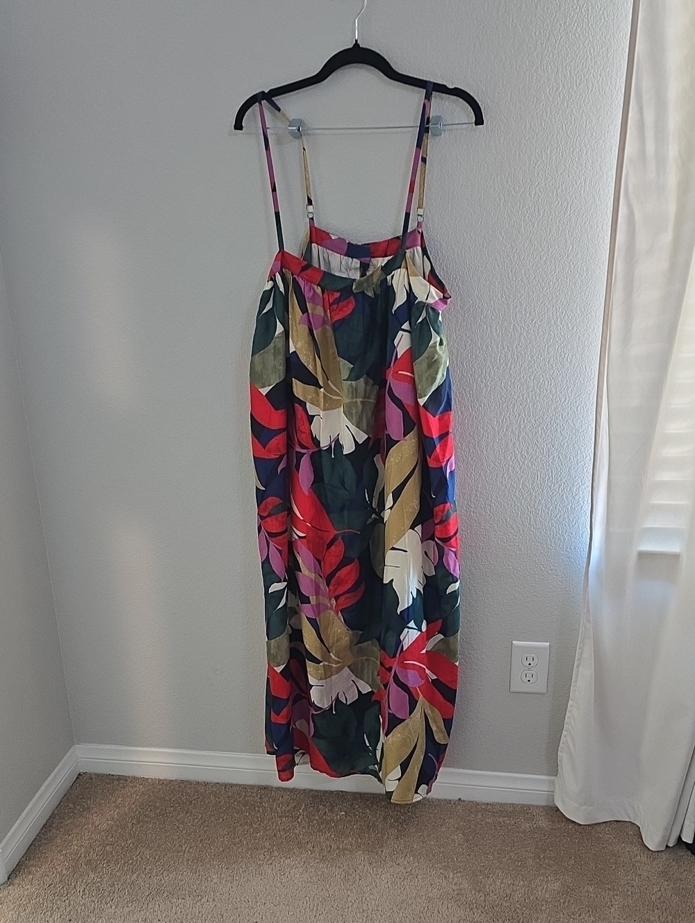 a new day Multicolor Tropical Leaf Maxi Dress - Green, Red, Pink, Yellow, Navy